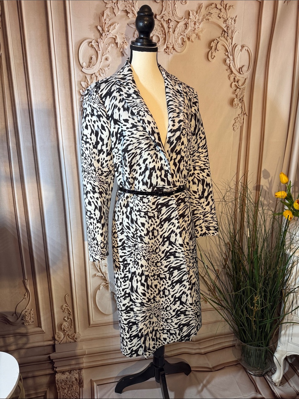 ELLERY Black & White Animal Print Wrap Dress jacket